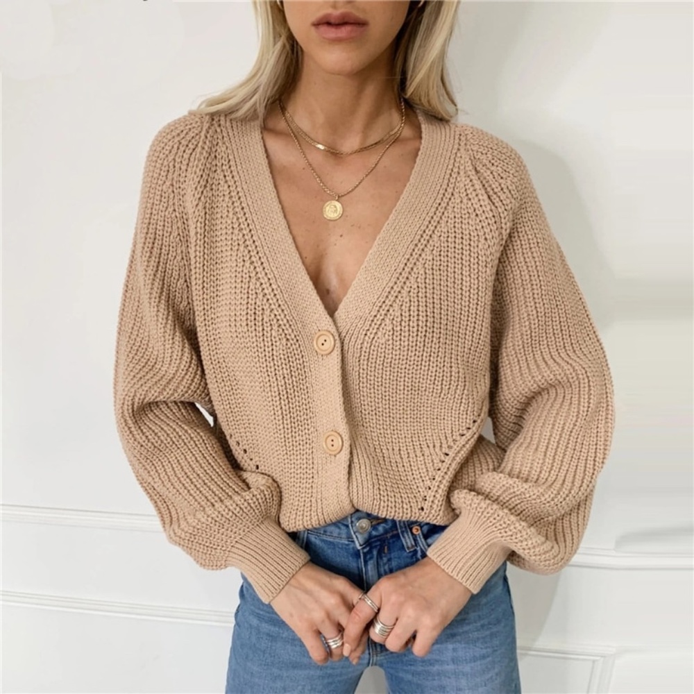 Knit Button Front V-neck Cardigan - Picture 14 of 16